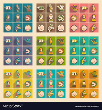 Set flat icons with long shadow Pregnancy and vector image