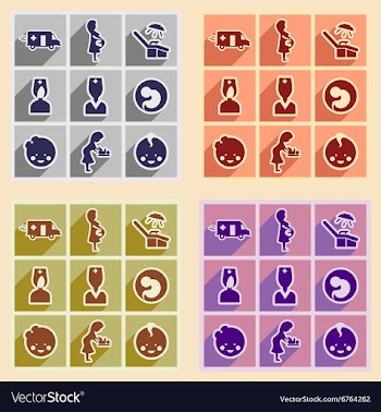 Set flat icons with long shadow Pregnancy and vector image