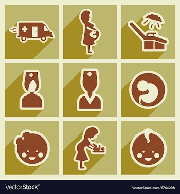 Set flat icons with long shadow Pregnancy and vector image