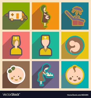 Set flat icons with long shadow Pregnancy and vector image
