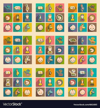 Set flat icons with long shadow Pregnancy and vector image