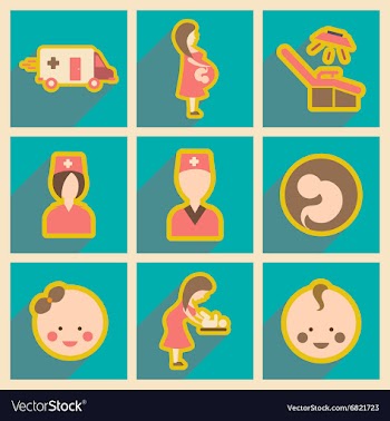 Set flat icons with long shadow Pregnancy and vector image