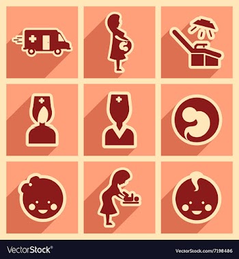Set flat icons with long shadow Pregnancy and vector image