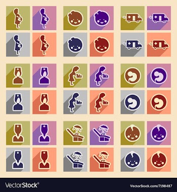 Set flat icons with long shadow Pregnancy and vector image