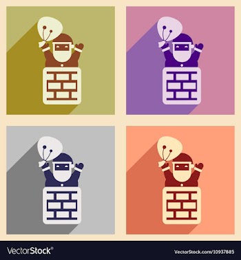 Set flat icons with long shadow Santa Claus in vector image