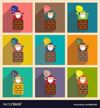 Set flat icons with long shadow Santa Claus in vector image