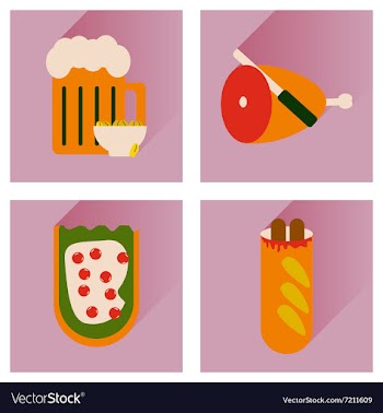Set flat icons with long shadow snacks for vector image