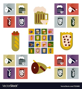 Set flat icons with long shadow snacks for vector image