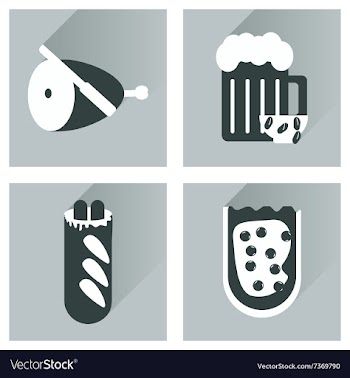 Set flat icons with long shadow snacks for vector image
