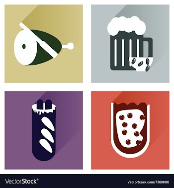 Set flat icons with long shadow snacks for vector image