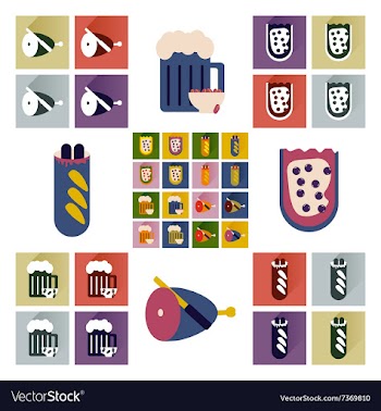 Set flat icons with long shadow snacks for vector image