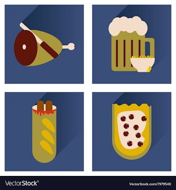 Set flat icons with long shadow snacks for vector image