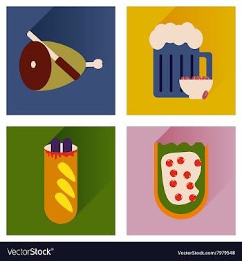 Set flat icons with long shadow snacks for vector image