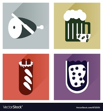 Set flat icons with long shadow snacks for vector image