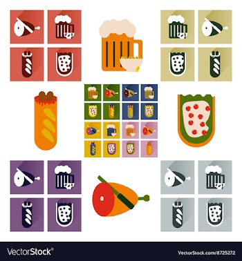 Set flat icons with long shadow snacks for vector image