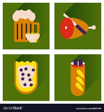 Set flat icons with long shadow snacks for vector image