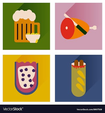 Set flat icons with long shadow snacks for vector image