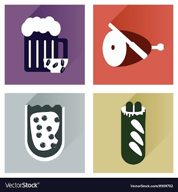 Set flat icons with long shadow snacks for vector image