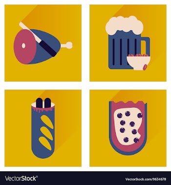 Set flat icons with long shadow snacks for vector image