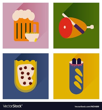 Set flat icons with long shadow snacks for vector image