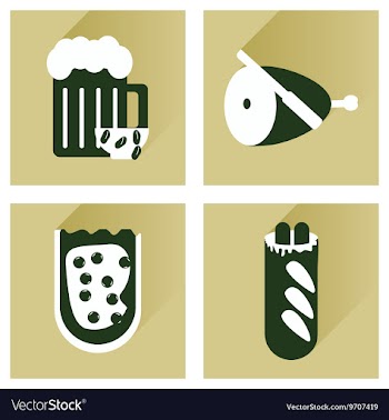 Set flat icons with long shadow snacks for vector image