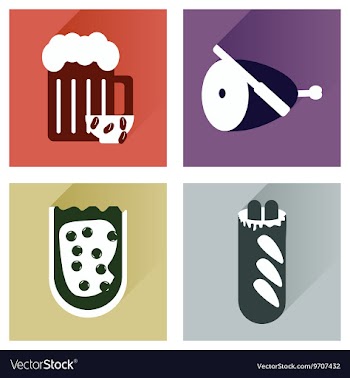 Set flat icons with long shadow snacks for vector image
