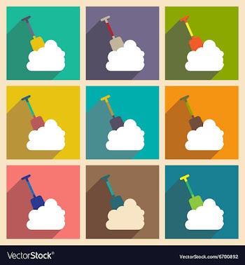 Set flat icons with long shadow snowdrift shovel vector image