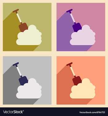 Set flat icons with long shadow snowdrift shovel vector image