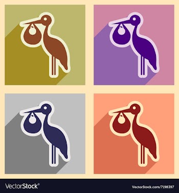 Set flat icons with long shadow Stork and newborn vector image