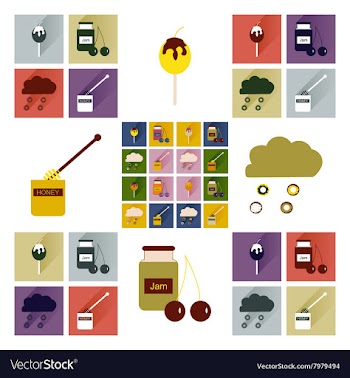 Set flat icons with long shadow sweet vector image