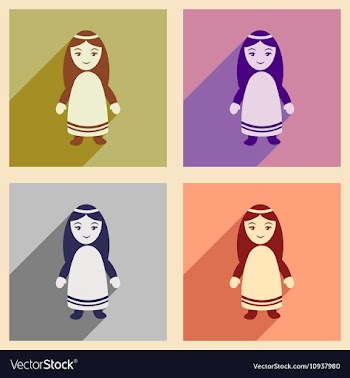 Set flat icons with long shadow Virgin Mary vector image
