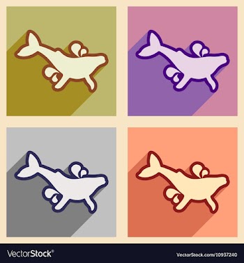 Set flat icons with long shadow whale fountain vector image