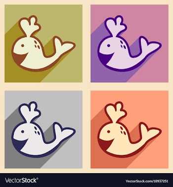 Set flat icons with long shadow whale fountain vector image
