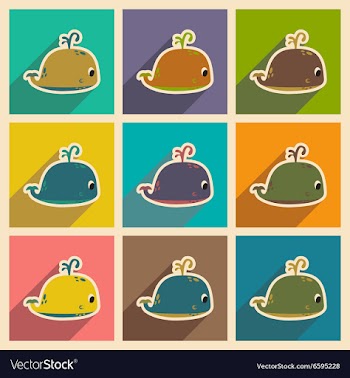 Set flat icons with long shadow whale fountain vector image