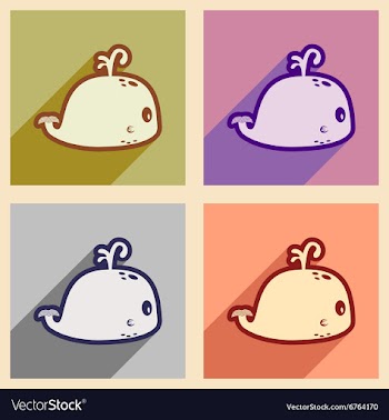 Set flat icons with long shadow whale fountain vector image