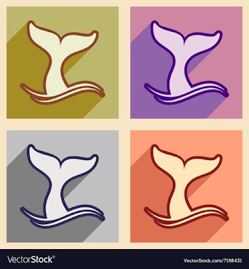 Set flat icons with long shadow whale tail vector image