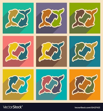 Set flat icons with long shadow whales couple vector image