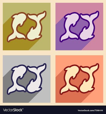 Set flat icons with long shadow whales couple vector image
