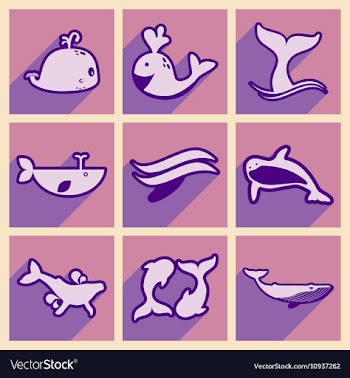 Set flat icons with long shadow whales vector image