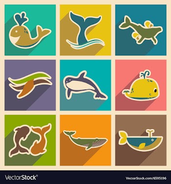 Set flat icons with long shadow whales vector image