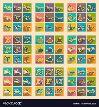 Set flat icons with long shadow whales vector image