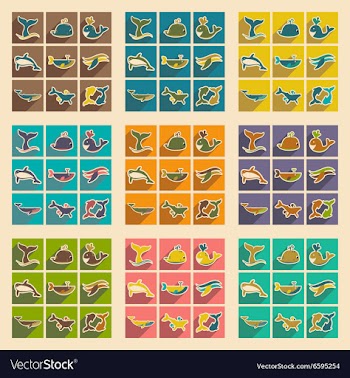 Set flat icons with long shadow whales vector image