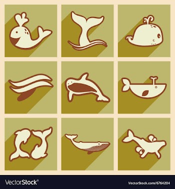 Set flat icons with long shadow whales vector image