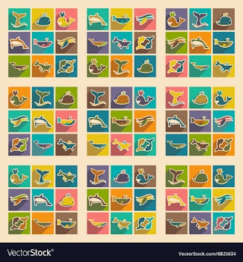 Set flat icons with long shadow whales vector image