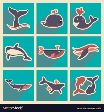 Set flat icons with long shadow whales vector image