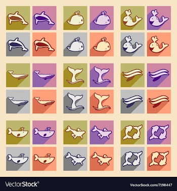Set flat icons with long shadow whales vector image