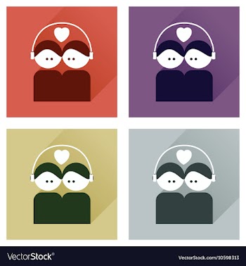 Set flat icons with shadow boy and girl listening vector image