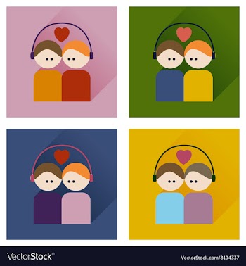 Set flat icons with shadow boy and girl listening vector image
