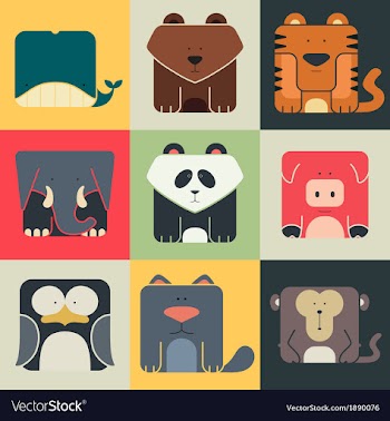 Set flat square icons of a cute animals vector image