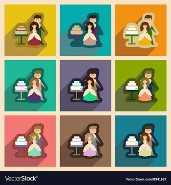 Set flat web icons with long shadow Bride Groom vector image